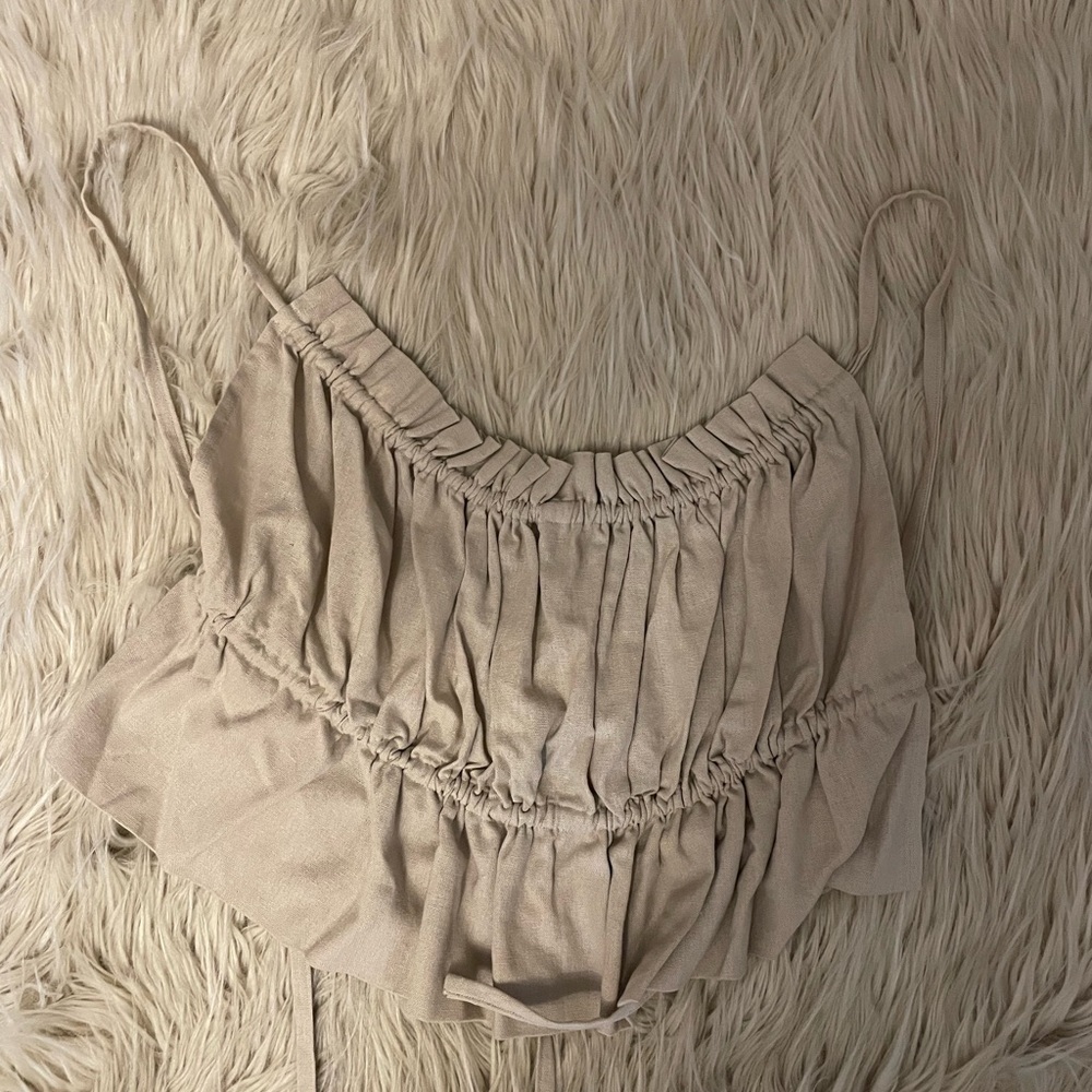 Tan Ruffled Backless Crop Top - image 3